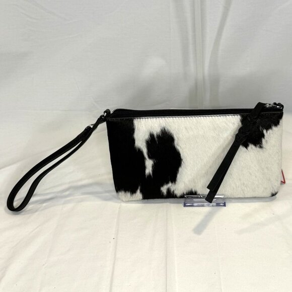 Black Cow Print Haircalf Leather Convertible Baguette Wristlet, NWT - Picture 2 of 4